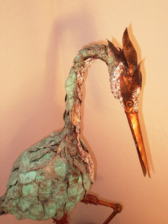 Copper Sculpture Heron Scare 'Em